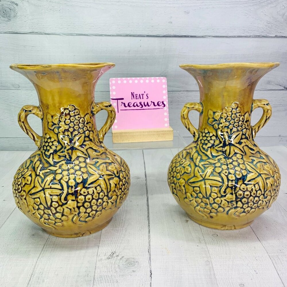 Formalities by Baum Bros Embossed GRAPES FLORAL Beige Vase Wall Decoration Set 2